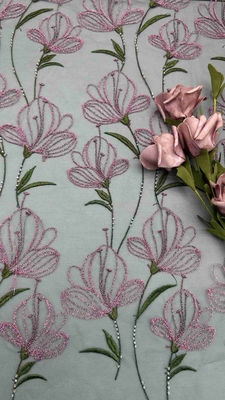Tulp bloemenkant Gekleurde borduurstof Damesjurk Textiel