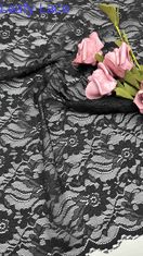 Volle breedte Stretch kant weefsel in zwart Elegante bloemenpatronen en schalvormige randen Voor mode vrouwen jurk