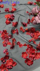 Nieuwe collectie Rood Sequin geborduurde kant stof 3D bloemen Elegante bruiloft borduurwerk stof