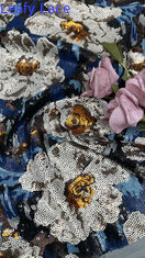 Bloemensequin geborduurd kant weefsel blad 100% polyester op maat Nieuwe collecties