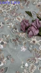 Kleurrijke bloemensequin geborduurde kant weefsel decoratief gaas blad op maat