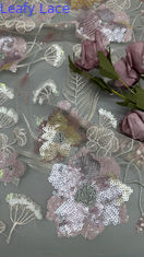 Nieuwe collectie Sequin geborduurde weefsel Flower Mesh Ground voor kleding Robes Fashion Design