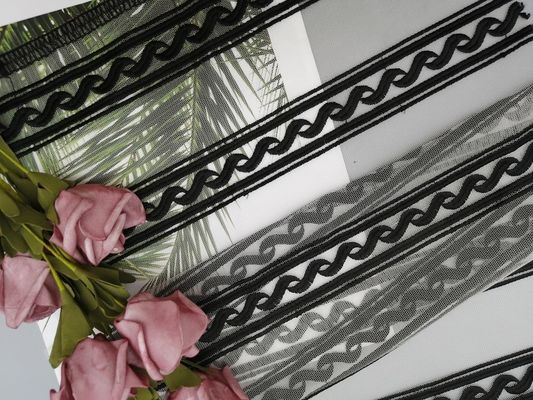 Nylon Lineaire Geometrische Zwarte Geborduurde Kantstof