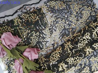 125CM Partij Zwart Geborduurd Lovertje Mesh Fabric