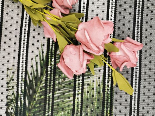 Mesh Pleated Dot Embroidery Striped-Kantstof