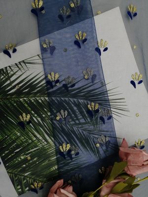 Schittert het koningsblauwen Metaal Bijeengekomen Kant de gedrukte Stof van Tulle Mesh Foil