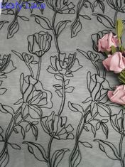 Het geribde Zwarte van de de stoffenbloem van het Borduurwerk 3D bloemenkant Netwerk van Tulle