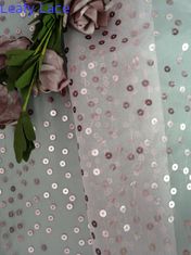 Roze Transparante Lovertje Geborduurde Stof Organza Tulle voor Kleding