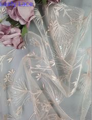 Lichtrose Franse hoge het kantstof van Tulle van de eind 3d Lovertje Geborduurde Stof