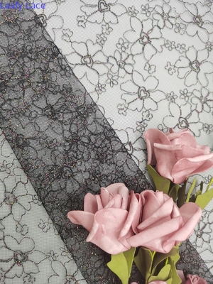 125cm Embroidered Lace Netting Fabric Full Nylon Mesh OEKO TEX Standard 100