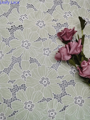 Leafy Floral Embroidered Cotton Eyelet Fabric Ivory By The Yard