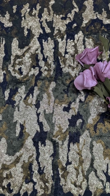 124cm Multi Color Sequins Embroidery Fabric With Ground Mesh For Evening Dress