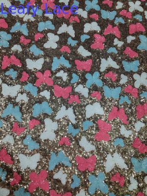 Colorful Butterfly High quality Soft Sequin Embroidered Fabric Patttern Piece Dye Mesh Ground For Fashion  Dress