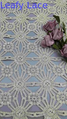 Hot Sale 100% Cotton Off White Beaded Embroidery Full Width Fabric For Party Dress For Fashion