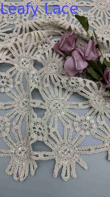 Hot Sale 100% Cotton Off White Beaded Embroidery Full Width Fabric For Party Dress For Fashion
