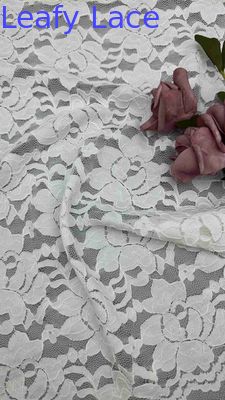 54 Inch White Color Stretch Floral Corded Elastic Lace Fabric For Women Clothing