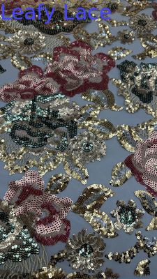 Leafy Sequin Embroidery Fabric Durable And Elegant Colorful Sequin Embroidery Lace