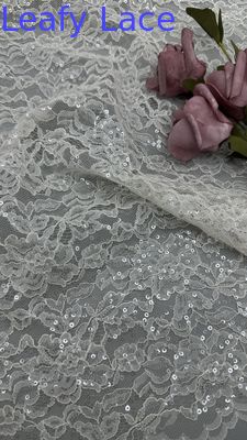 100% Polyester Embroidery Lusiate Sequin Lace Fabric Leafy Luxury Occasion Evening Fabric