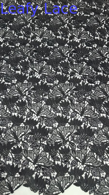 Black Leafy Embroiedered Fabric with Laser irregular Edges Sheer Romantic Lace for Wedding Veils and Dresses