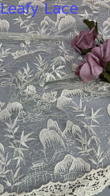Embroidered Leafy Elegant Floral Lace Fabric For Dressmaking Wedding Gowns Soft Lightweight