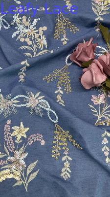 East Culture Cotton Embroiderey Lace Fabric Mesh Floral Sequin Floral For Ladies