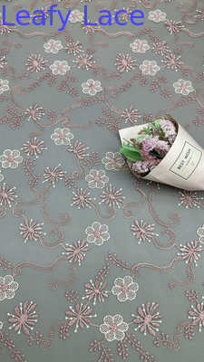 Embroidered Lace Fabric Mesh Ground Artistic Detailing for Sophisticated Custom-Made Evening Dresses