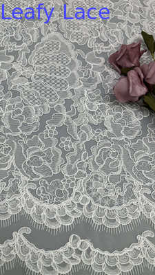 Handmade Floral Embroidery On Lace Artistic Detailing Tulle Mesh Fabric For Wedding Dresses