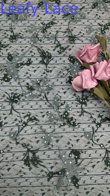 Black Sequin Embroidered Floral Mesh Fabric Sheer Elegance with Subtle Shine For New Collection