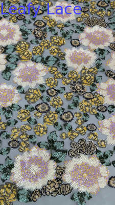 Sequin Flroal Embroideded Lace Fabric Elegant Mesh Customized New Collection Fabric
