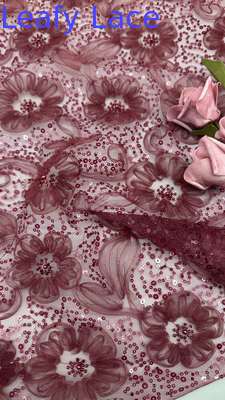 Sequin 3D Floral Lace Fabric Fabric Fresh Styles for Your Brand Customized Dresses Gowns