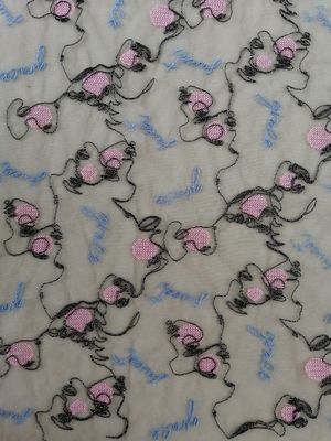 Multi Colored Embroidered Tulle Mesh Fabric With Letters