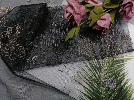 Eco Friendly Geometric Line Colored Embroidery Fabric