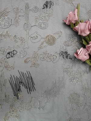 Eco Friendly Geometric Line Colored Embroidery Fabric