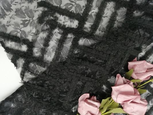 Tulle Mesh Embroidery Black Flower Applique Lace Fabric