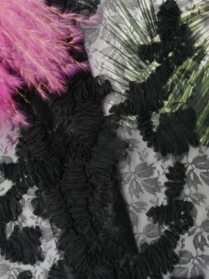 Black Floral Lace Applique Embroidery Fabric Evening Dress Fabric