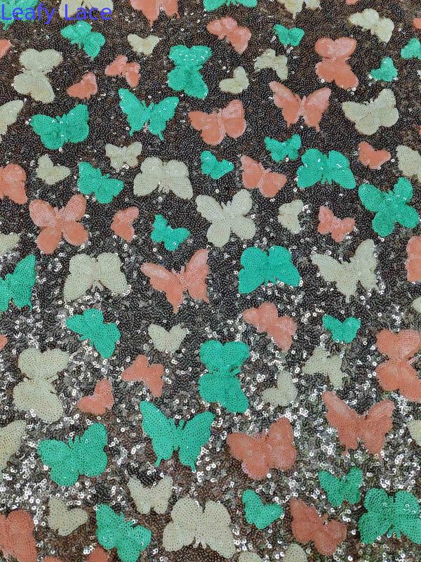 Colorful Butterfly High quality Soft Sequin Embroidered Fabric Patttern Piece Dye Mesh Ground For Fashion  Dress