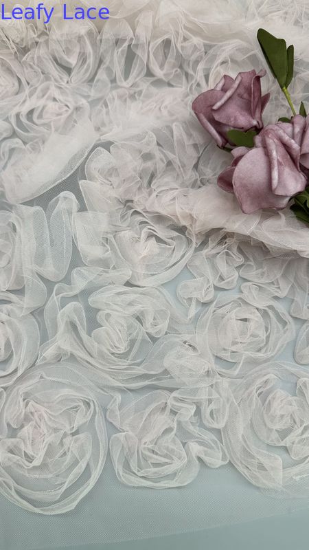 White Floral Pleated Lace Fabric for Gowns Mesh Ground High Intricate Embroidery Wedding Dresses