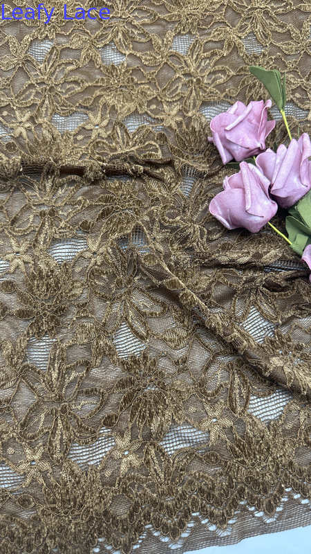 Leafy Flock Embroidered Lace For Baroque Floral Patterns For Regal And Romantic Formal Gowns