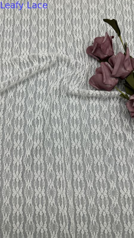 Leafy White Lace Embroidered Fabric New Collection Baroque Floral Patterns For Regal And Romantic Sweet Gowns