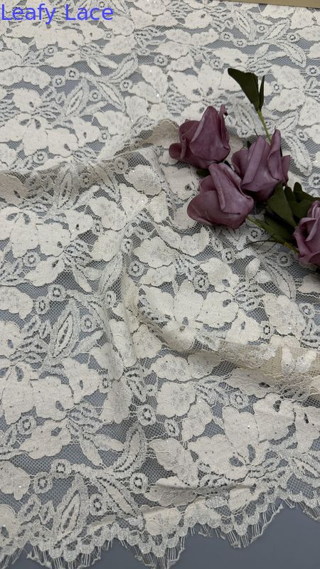White Embroidered Lace with Mesh Precision Breathe Fabric for Formal Clothing