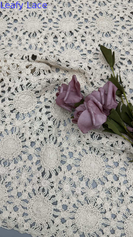 Sun Design Leafy Corded Lace Fabric Hollow-up Circle for Evening Dresses Summer Clothing