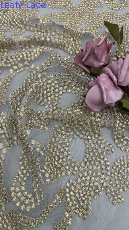 Leafy Lace Metallic Corded Lace Fabric for Wedding Dresses