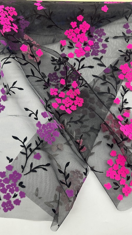 Wintersweet Transparent Design Flocked Customized for Elegant Leafy Party Fabric