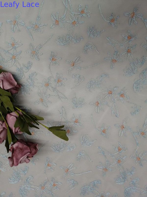 Floral Lace Colored Embroidery Fabric Tulle Mesh Embroidery Colorful Lace