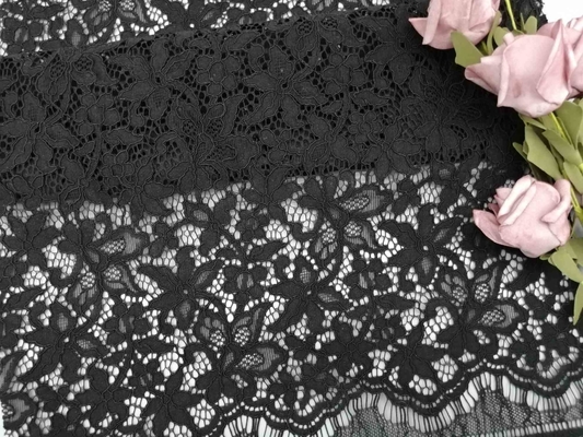 3D Stof van het 57 Duim Zwarte Bloemen Geribde Kant met Zachte Handfeel
