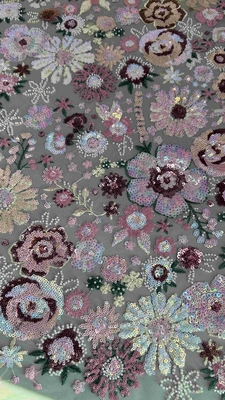Semi-scherpe bloemensequin geborduurde stof voor vrouwen modejurk