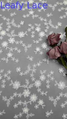Witte kleur bloemen 3D laser uitborst 3d roze stof door de tuin volle breedte stof voor vrouwen jurk