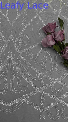 Perlen en Tulle Mesh Stof Borduurwerk Stof voor avondjurk Kleding Merken Kleding Fabrieken
