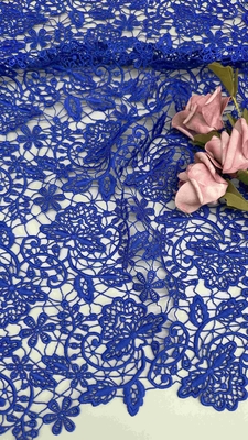 100% Poly Royal Blue Hoogwaardige bloemen chemische geborduurde kant stof voor vrouwen kleding mode jurk