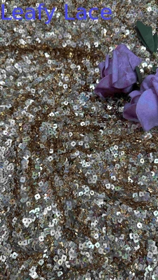 50 Inch Bruin Kleur Hoogwaardige Glanzende Vierkante Sequin Netten Borduurwerk kanten Kleding Stof Voor Avond Kleding